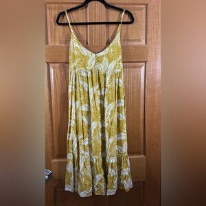 Kori Yellow and White Leaf Print Midi Dress